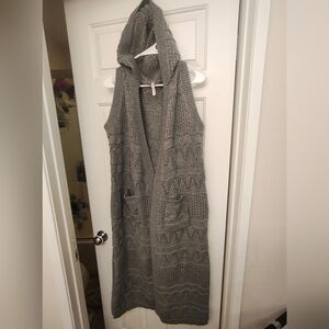 Long Gray Hooded Knit Vest